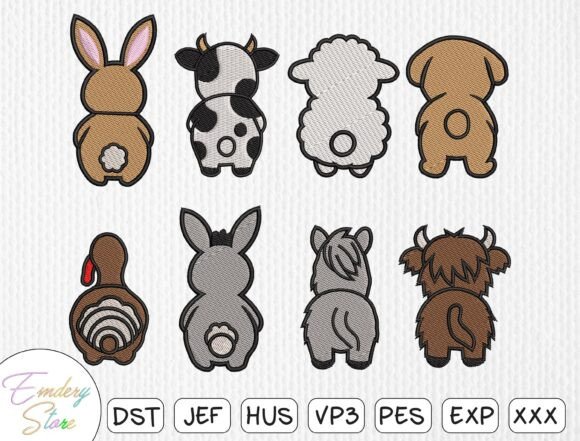 Adorable Animal Butts Embroidery Patch Set