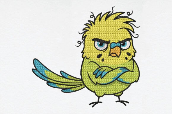 Angry Budgie Parrot Embroidery