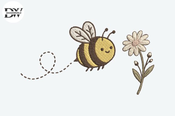Bee and Flower Embroidery Design