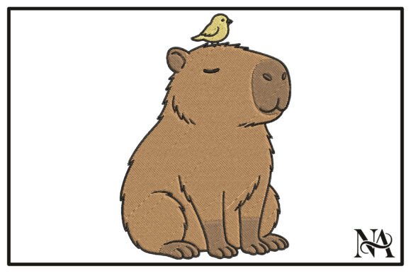 Capybara with Bird Embroidery Design