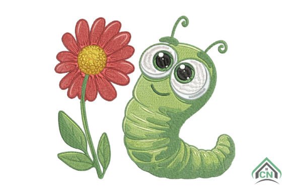 Cute Caterpillar with Flower Embroidery