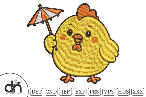 Cute Chick with Umbrella Embroidery