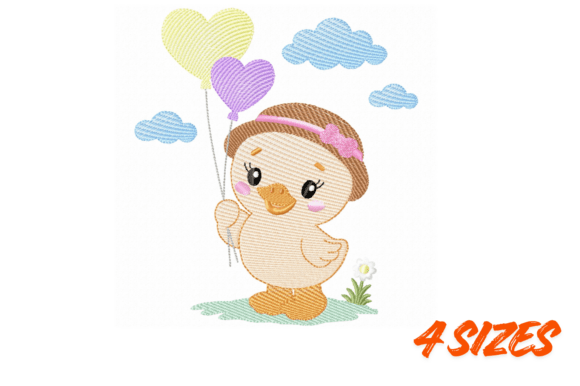 Cute Duck with Balloons Embroidery File
