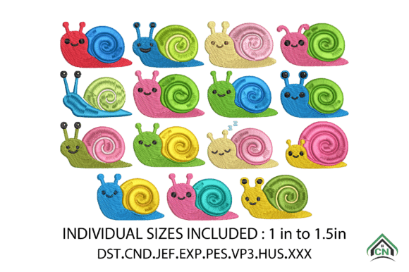 Cute Snail Embroidery Design Bundle