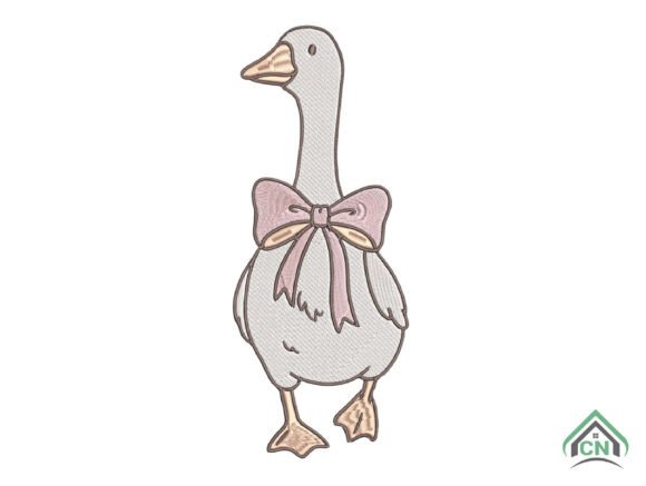 Farm Goose Pink Bow Embroidery Design