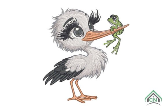 Funny Bird with Frog Embroidery Design