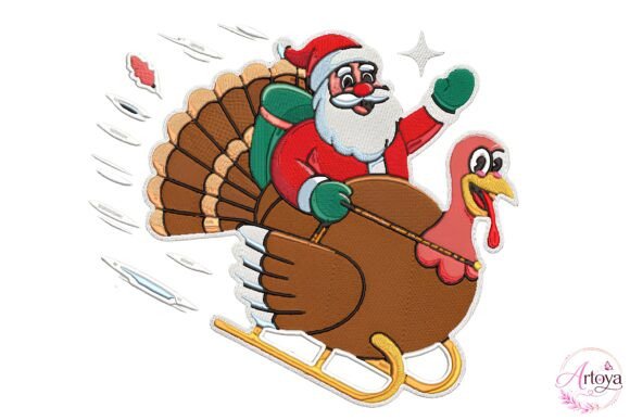 Funny Santa Turkey Embroidery Design