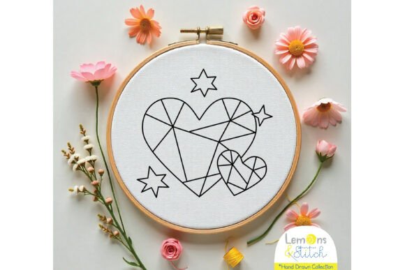 Hearts Geo Stars - Hand Embroidery