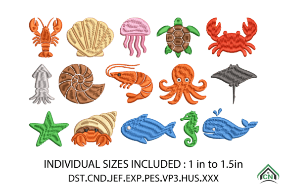 Mini Sea Animal Embroidery Design Bundle