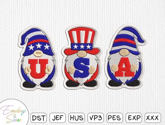 Patriotic USA Gnomes Embroidery Design