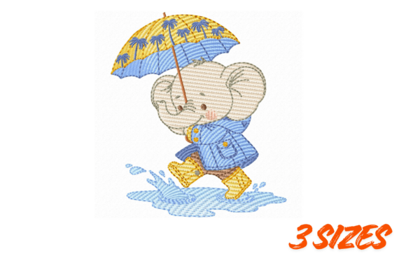 Rainy Elephant Embroidery Design