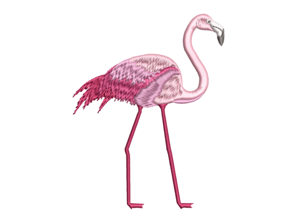 Realistic Pink Flamingo Embroidery