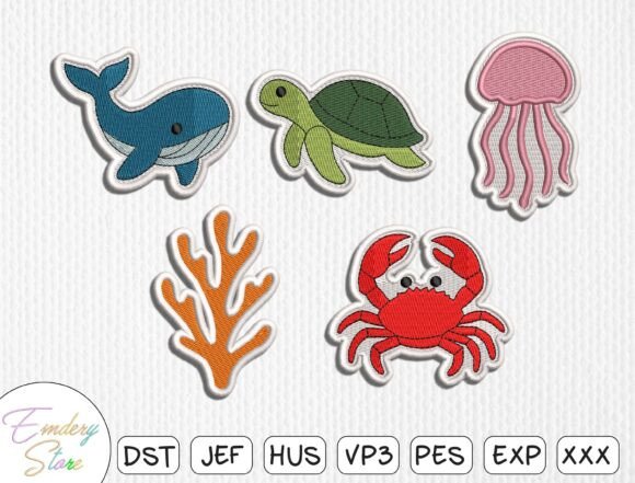 Sea Creatures Embroidery Design Set