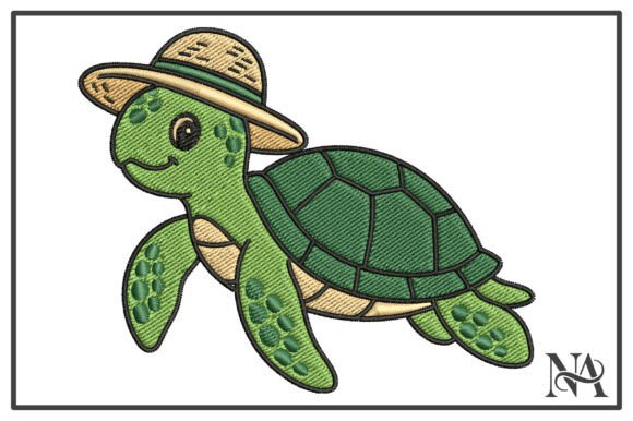 Sea Turtle with Straw Hat Embroidery