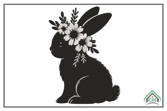 Spring Floral Rabbit Embroidery Design