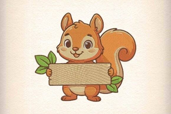Squirrel with Sign Embroidery Design